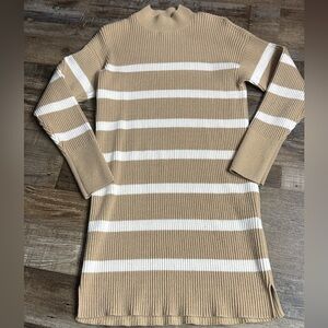 Abercrombie & Fitch Tan and White Striped Sweater Dress women’s small